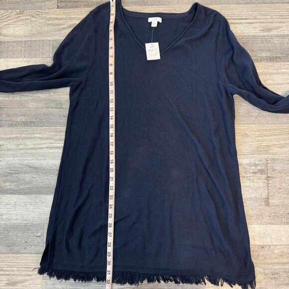 J Jill NWT navy long sleeve sweater tunic fringe hem size medium O54 - Picture 9 of 9